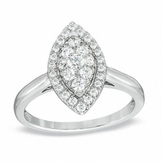1/2 CT. T.w. Diamond Cluster Marquise Frame Engagement Ring in 14K White Gold