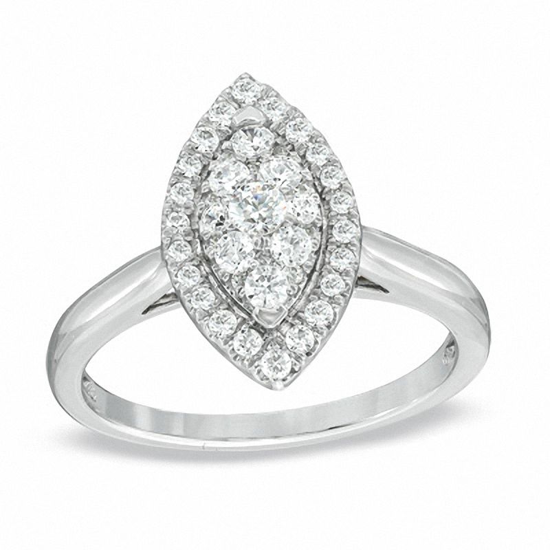 Main Image 1 of 1/2 CT. T.W. Diamond Cluster Marquise Frame Engagement Ring in 14K White Gold