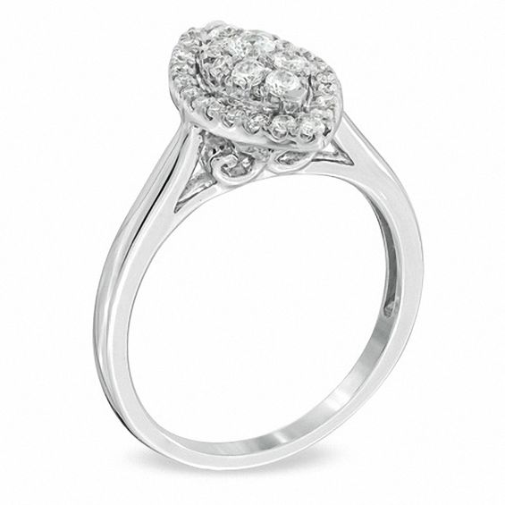 1/2 CT. T.w. Diamond Cluster Marquise Frame Engagement Ring in 14K White Gold