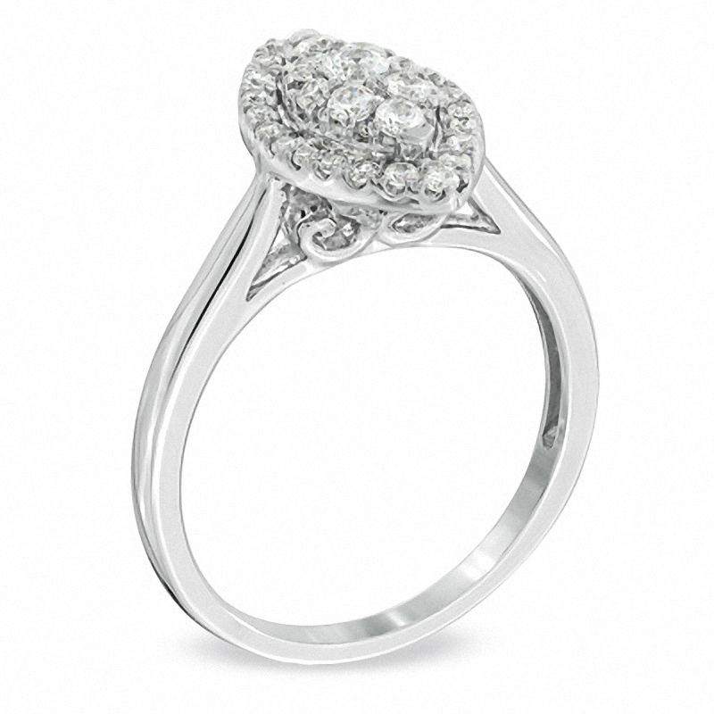Main Image 2 of 1/2 CT. T.W. Diamond Cluster Marquise Frame Engagement Ring in 14K White Gold