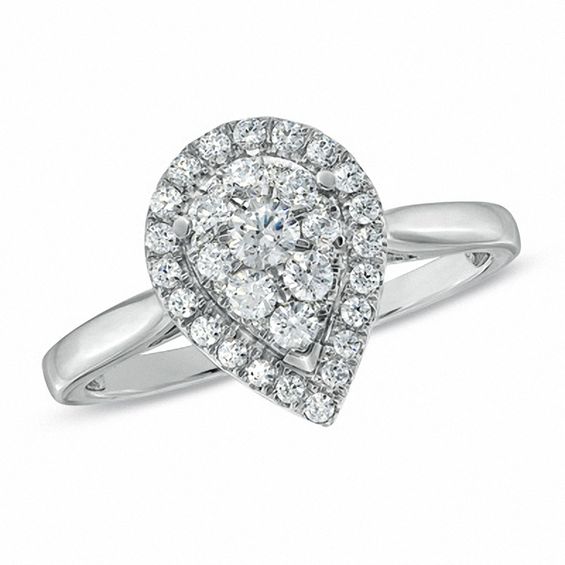 1/2 CT. T.w. Diamond Cluster Pear-Shaped Frame Engagement Ring in 14K White Gold