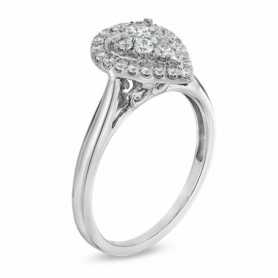 1/2 CT. T.w. Diamond Cluster Pear-Shaped Frame Engagement Ring in 14K White Gold