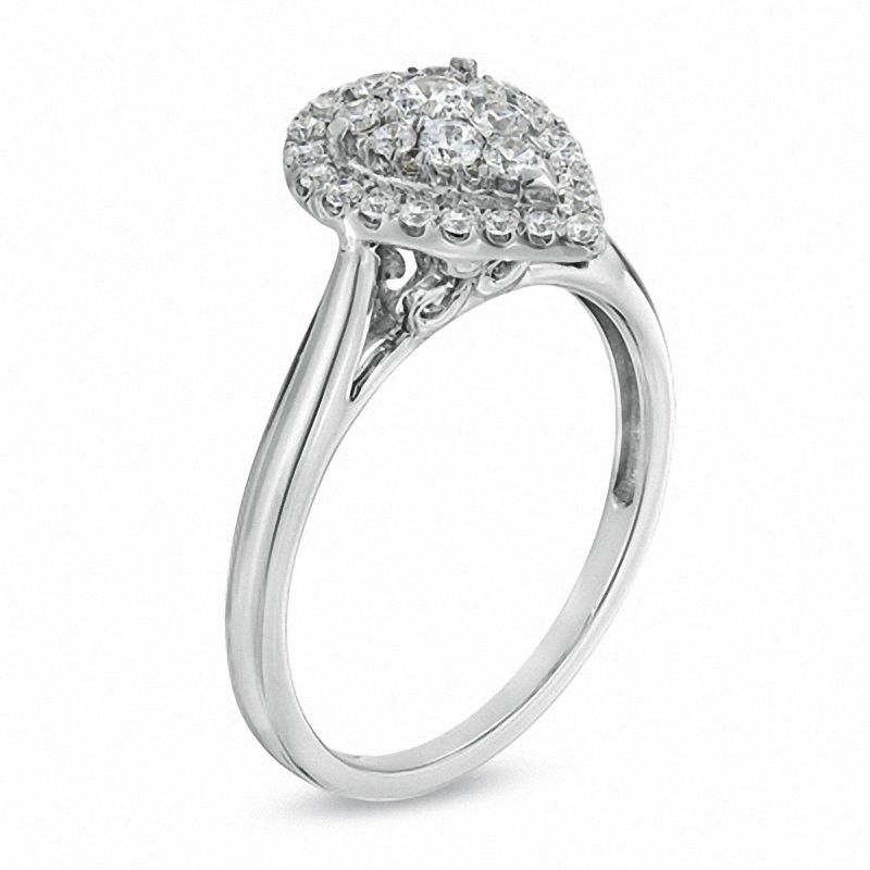 Main Image 2 of 1/2 CT. T.W. Diamond Cluster Pear-Shaped Frame Engagement Ring in 14K White Gold