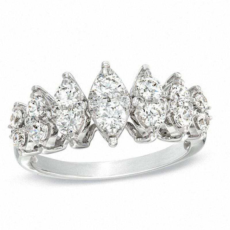 1 CT. T.W. Diamond Marquise Cluster Seven Stone Anniversary Ring in 10K White Gold