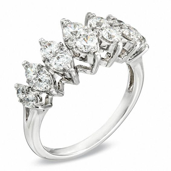 1 CT. T.w. Diamond Marquise Cluster Seven Stone Anniversary Ring in 10K White Gold