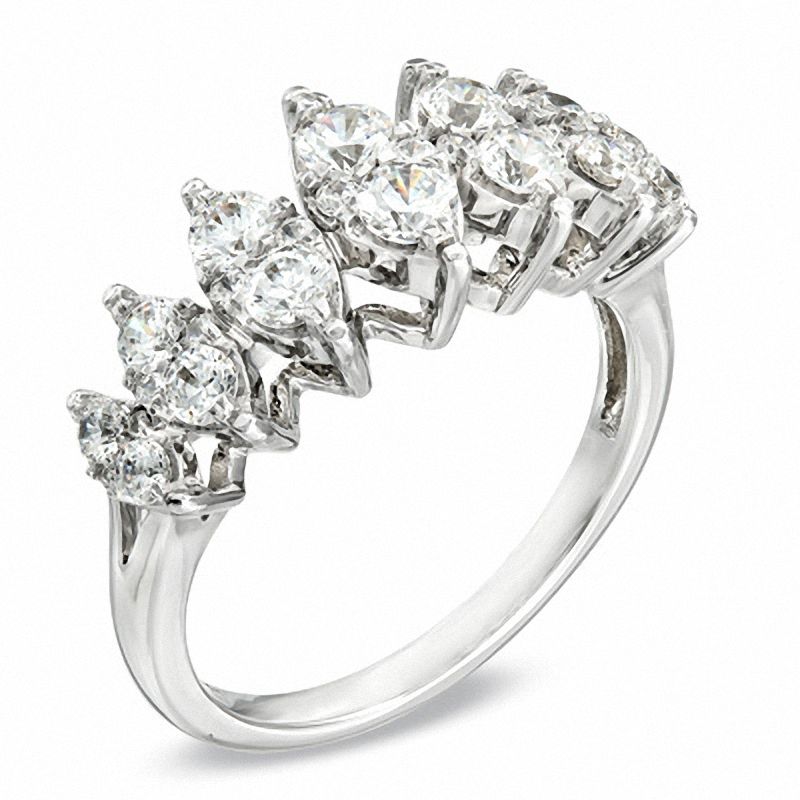 1 CT. T.W. Diamond Marquise Cluster Seven Stone Anniversary Ring in 10K White Gold