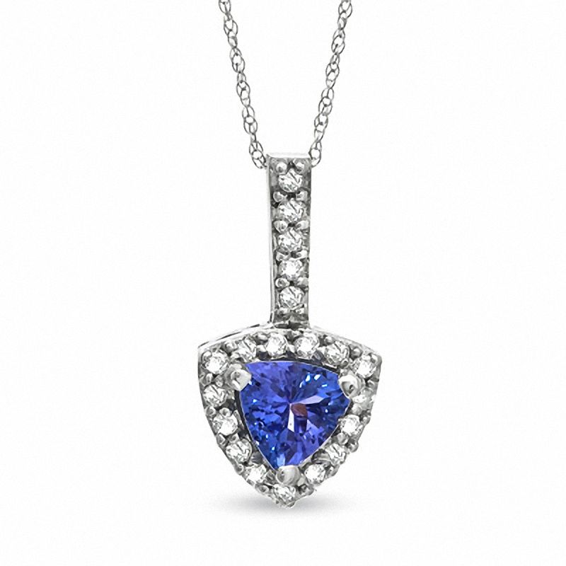 Main Image 1 of Trillion-Cut Tanzanite and 1/7 CT. T.W. Diamond Pendant in 10K White Gold