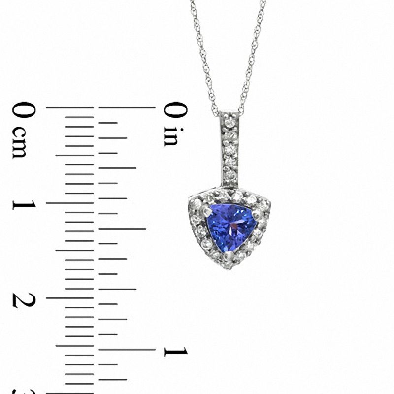 Main Image 2 of Trillion-Cut Tanzanite and 1/7 CT. T.W. Diamond Pendant in 10K White Gold