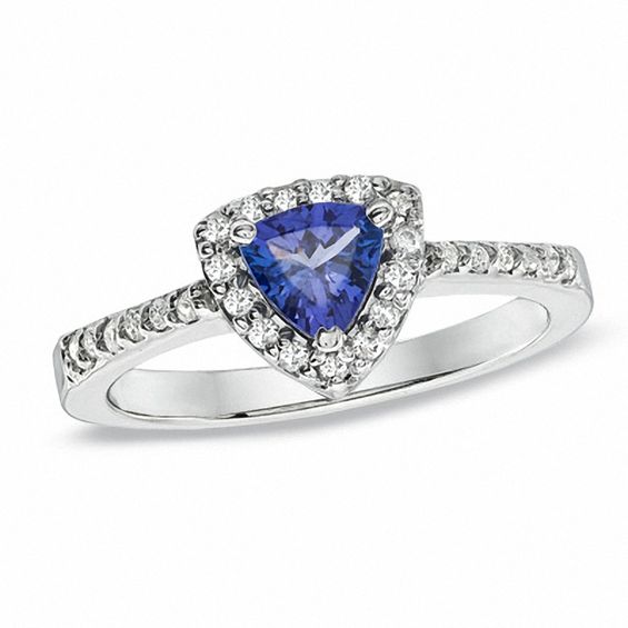 Trillion-Cut Tanzanite and 1/5 CT. T.w. Diamond Ring in 10K White Gold