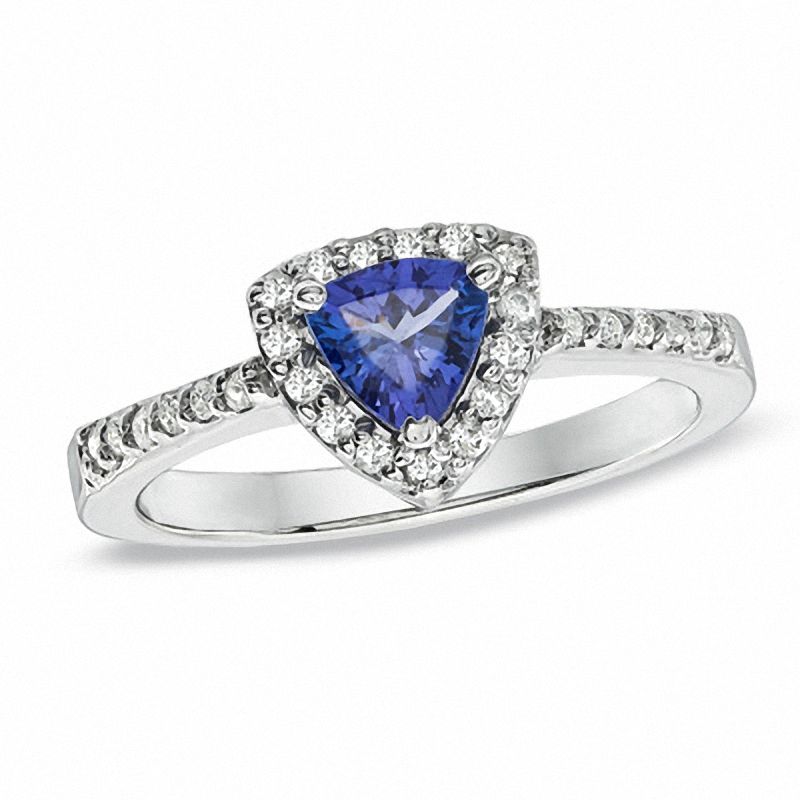 Trillion-Cut Tanzanite and 1/5 CT. T.W. Diamond Ring in 10K White Gold