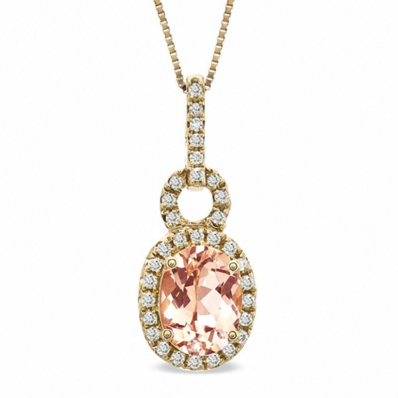 Oval Morganite and 1/7 CT. T.W. Diamond Loop Pendant in 14K Rose Gold ...