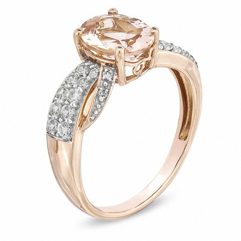 Main Image 2 of Oval Morganite and Lab-Created White Sapphire Ribbon Ring in 10K Rose Gold