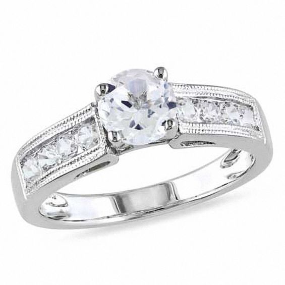 6.0mm Lab-Created White Sapphire Engagement Ring in Sterling Silver ...