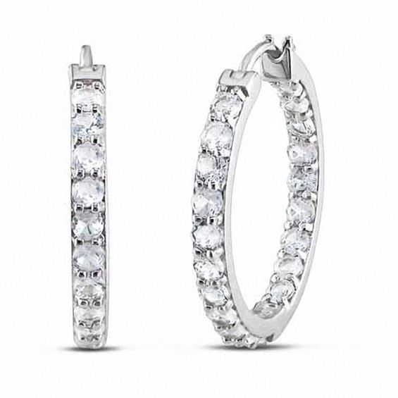 White Lab-Created Sapphire Inside-Out Hoop Earrings in Sterling Silver