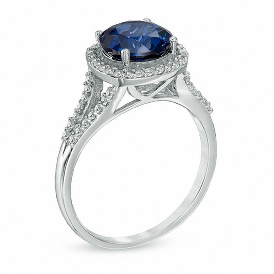 Lab-Created Ceylon and White Sapphire Ring in 10K White Gold