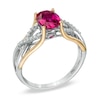 Thumbnail Image 1 of Oval Lab-Created Ruby and Diamond Accent Ring in 10K Two-Tone Gold