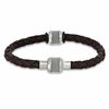 Thumbnail Image 1 of Brown Braided Leather and Stainless Steel Bead Bracelet - 8.75"
