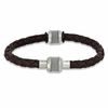 Thumbnail Image 0 of Men's Brown Braided Leather and Stainless Steel Bead Bracelet - 8.75"