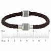 Thumbnail Image 2 of Brown Braided Leather and Stainless Steel Bead Bracelet - 8.75"
