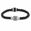 Thumbnail Image 1 of Black Braided Leather and Stainless Steel Bead Bracelet - 8.75"