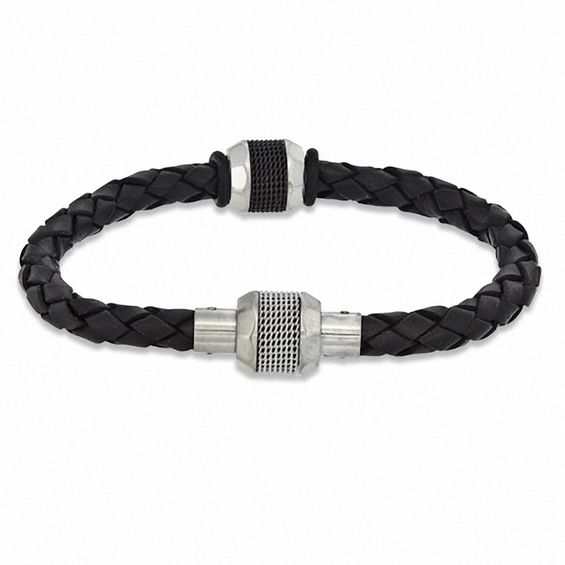 Braided Leather and Stainless Steel Bead Bracelet