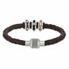 Thumbnail Image 1 of Brown Braided Leather and Stainless Steel Bead Bracelet - 8.75"