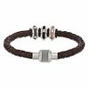 Thumbnail Image 0 of Men's Brown Braided Leather and Stainless Steel Bead Bracelet - 8.75"