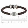 Thumbnail Image 2 of Brown Braided Leather and Stainless Steel Bead Bracelet - 8.75"
