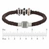 Thumbnail Image 1 of Men's Brown Braided Leather and Stainless Steel Bead Bracelet - 8.75"