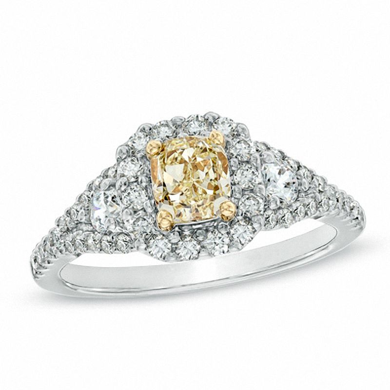 1-1/2 CT. T.W. Certified Yellow and White Diamond Past Present Future® Engagement Ring in 14K White Gold (P/SI2)