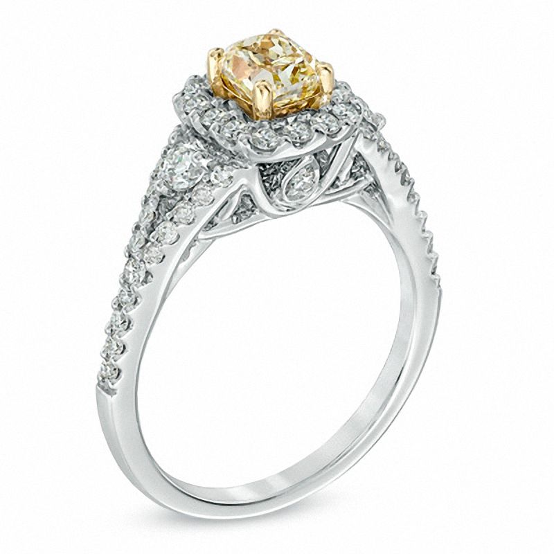 1-1/2 CT. T.W. Certified Yellow and White Diamond Past Present Future® Engagement Ring in 14K White Gold (P/SI2)
