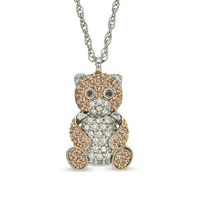 1/3 CT. T.W. Enhanced Black, Champagne and White Diamond Teddy Bear Pendant  in Sterling Silver | Zales