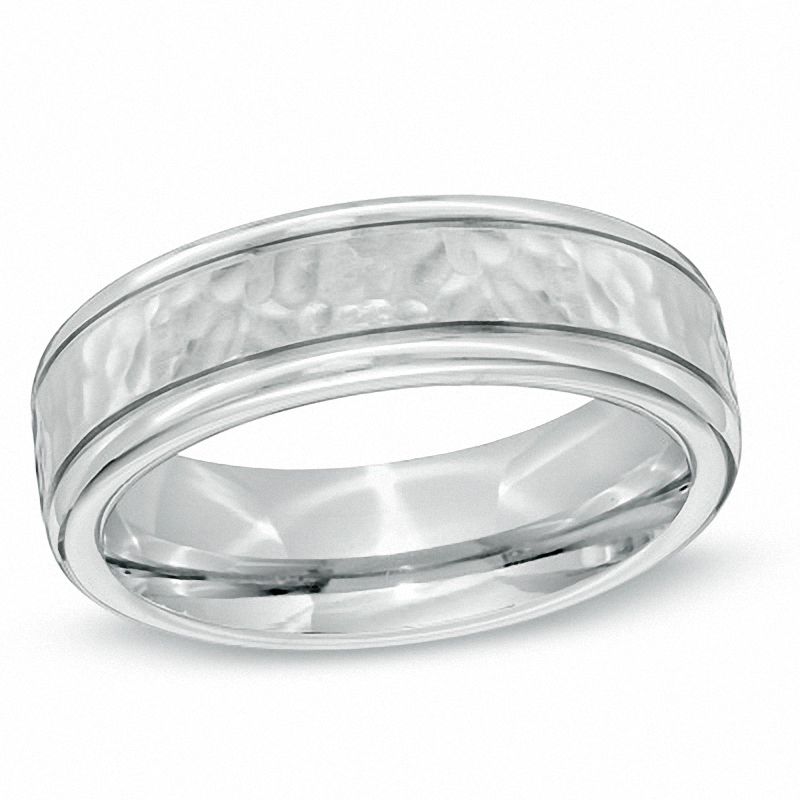 Men's 7.0mm Hammered Cobalt Comfort Fit Wedding Band - Size 10