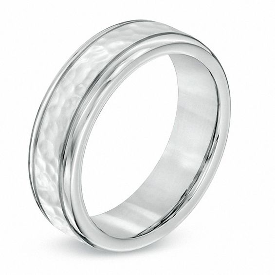 7.0mm Hammered Cobalt Comfort Fit Wedding Band - Size 10