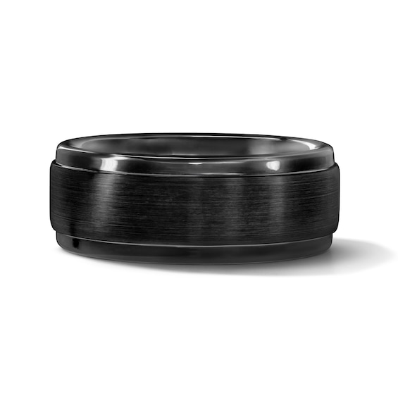 9.0mm Brushed Beveled Edge Comfort Fit Wedding Band in Black Titanium