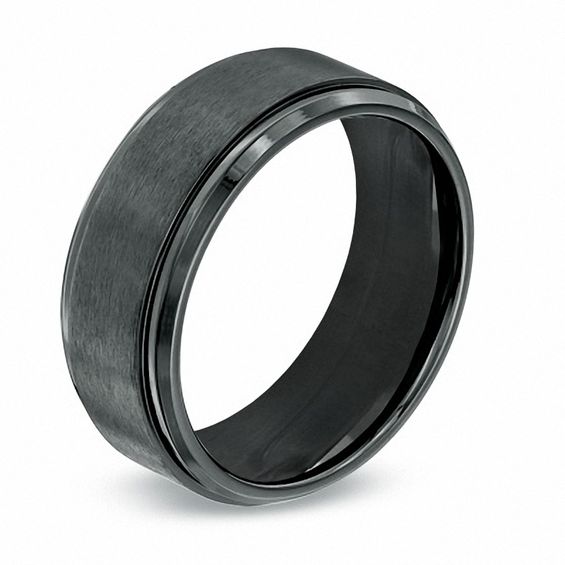 9.0mm Satin Beveled Edge Comfort Fit Wedding Band in Black Titanium