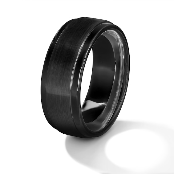 9.0mm Brushed Beveled Edge Comfort Fit Wedding Band in Black Titanium - Size 9