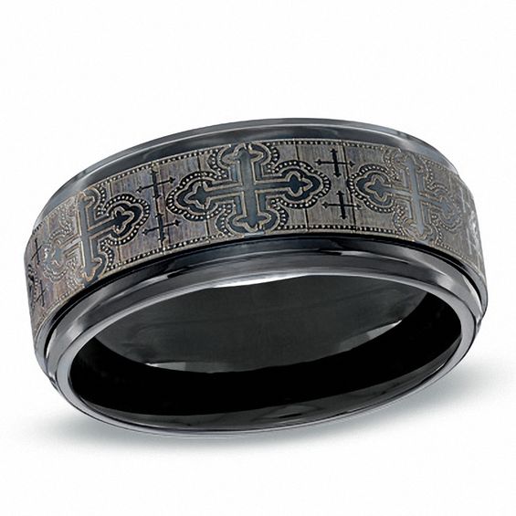 9.0mm Black Titanium Comfort Fit Cross Wedding Band - Size 10