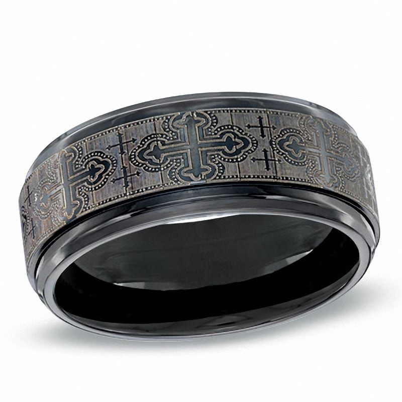 Main Image 1 of 9.0mm Black Titanium Comfort Fit Cross Wedding Band - Size 10