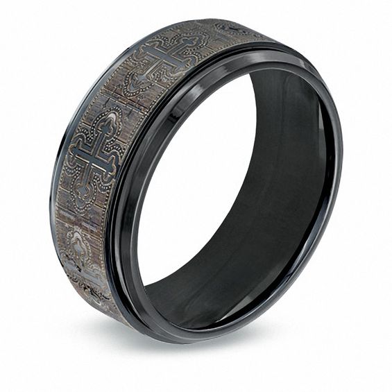 9.0mm Black Titanium Comfort Fit Cross Wedding Band - Size 10