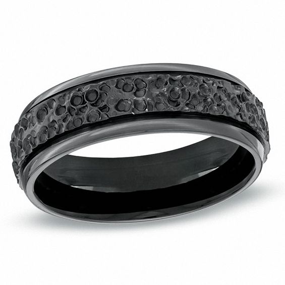 7.0mm Black Titanium Comfort Fit Hammered Wedding Band - Size 10