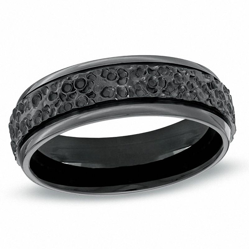 Main Image 1 of Men's 7.0mm Black Titanium Comfort Fit Hammered Wedding Band - Size 10