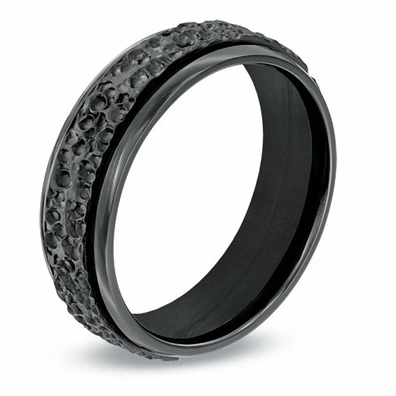7.0mm Black Titanium Comfort Fit Hammered Wedding Band - Size 10