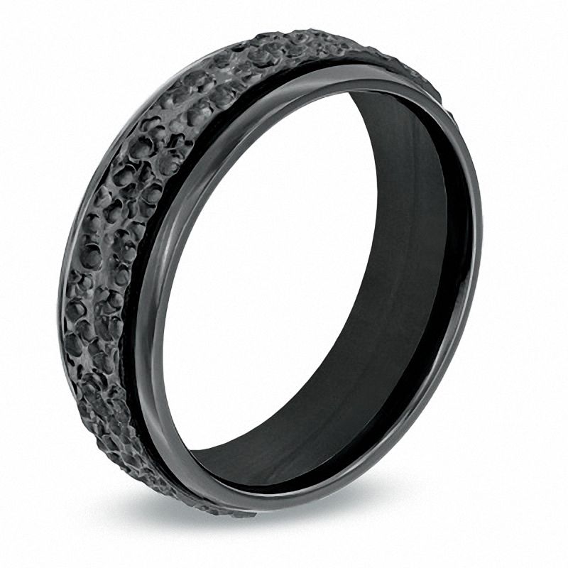 Main Image 2 of Men's 7.0mm Black Titanium Comfort Fit Hammered Wedding Band - Size 10