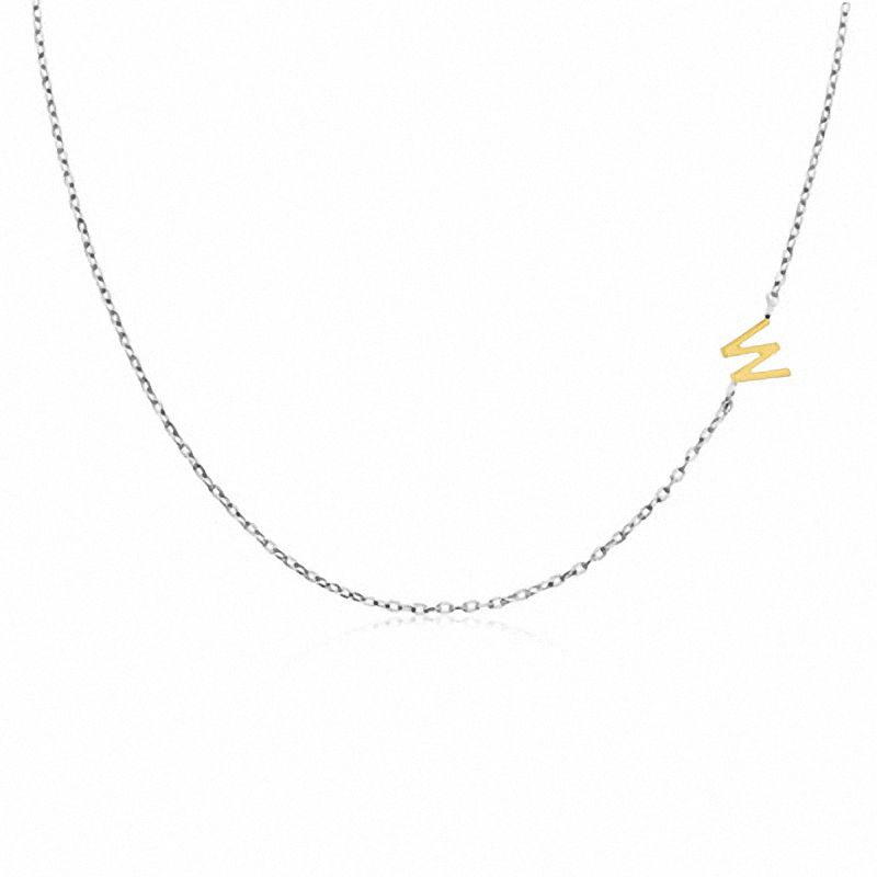 Offset Letter W Initial Necklace In Two Tone Sterling Silver Offset Letter W Initial Necklace In Two Tone Sterling Silver