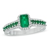 Thumbnail Image 0 of Emerald-Cut Lab-Created Emerald and 1/5 CT. T.W. Diamond Ring in 10K White Gold