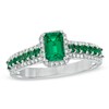 Thumbnail Image 1 of Emerald-Cut Lab-Created Emerald and 1/5 CT. T.W. Diamond Ring in 10K White Gold