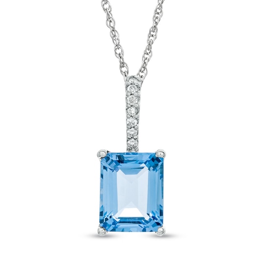 Octagonal Swiss Blue Topaz and Diamond Accent Pendant in 10K White Gold