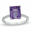 Thumbnail Image 0 of Emerald-Cut Amethyst and 1/10 CT. T.W. Diamond Ring in 10K White Gold