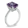 Thumbnail Image 1 of Emerald-Cut Amethyst and 1/10 CT. T.W. Diamond Ring in 10K White Gold